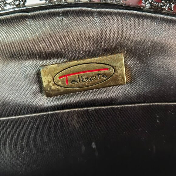 Vintage Talbots Black Beaded Evening Purse With Ornate Metal Frame & Chain Strap - Picture 6 of 10